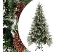 Artificial Hinged Christmas Tree with Pine Cones Green & White 225 cm