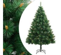 Artificial Hinged Christmas Tree with Stand, 210 cm Tall, Lifelike Green & Yellow PVC Pine Tips, Easy Assembly, Sturdy Metal Base, Reusable Festive Decor for Indoor & Sheltered Outdoor Use