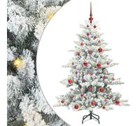 vidaXL Artificial Hinged Christmas Tree with 150 LEDs, Red Balls Snow Flocked 150 cm PVC, Green