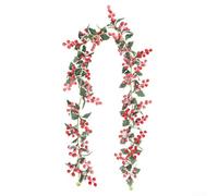 Artificial Holly Garland 175cm with Red Berries - Festive Christmas Greenery Vine for Home Decor - Plastic Faux Ivy for Mantle Stairs(No. 73)