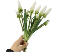 Artificial Hyacinth Bouquet with Naturalistic Stem Posture and Organic Curl for Bookshelf Tiered Display and Fireplace Mantel Use (White)