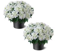 Artificial Hydrangea Flower Topiary Trees - 2 Sets Faux Silk Flower Potted Plant, UV Resistant Fake Outdoor Hydrangea Bush for Front Door, Farmhouse,Garden, Porch Decor (White)