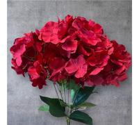 Artificial Hydrangea Flowers - 7-Head Silk Flower Bunch (Fresh Red)
