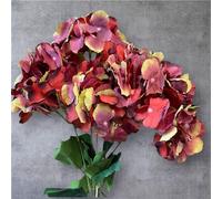 Artificial Hydrangea Flowers - 7-Head Silk Flower Bunch (Maroon)