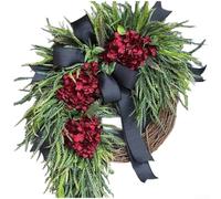 Artificial Hydrangea Garland 40cm Plastic Farmhouse Wreath(B) | Realistic hydrangea blooms, rustic rural theme, perfect for front door entryway, plastic construction