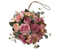 Artificial Hydrangea Peony Flower Ball, Hanging Hydrangea Peony Flower Ball,Peony Faux Peony Bouquet Hanging Topiary Balls For Living Room/Wedding Decor Orange(Deep rosy)