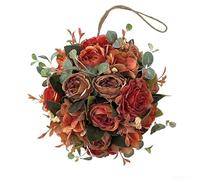 Artificial Hydrangea Peony Flower Ball, Hanging Hydrangea Peony Flower Ball,Peony Faux Peony Bouquet Hanging Topiary Balls For Living Room/Wedding Decor Orange(Autumn color)