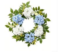 Artificial Hydrangea Wreath, 40cm Blue Floral Wreath for Home Decor, Realistic Fake Flowers on Vine Base, Rustic Farmhouse Style for Wedding Party