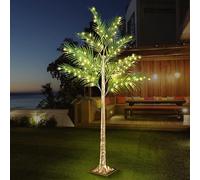 Artificial illuminated palm tree 210cm, with 560 LED warm white lights and cable, artificial tropical palm tree for indoor and outdoor use, for party terrace garden pool Christmas decoration,150cm