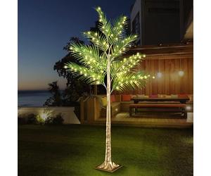 Artificial illuminated palm tree 210cm, with 560 LED warm white lights and cable, artificial tropical palm tree for indoor and outdoor use, for party terrace garden pool Christmas decoration,150cm