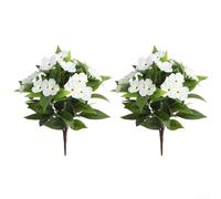 Artificial Impatiens Bouquet Set of 2, 38cm Lifelike Silk Flowers for Home Garden Event Decoration (White)