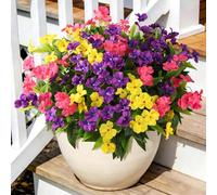 Artificial Impatiens Flowers for Outdoors, 6 Bundles Multicolor Silk Fake Flowers for Spring Summer Decoration, UV Resistant Faux Plants Plastic Bouquet for Home Planter Porch Patio Yard Decor