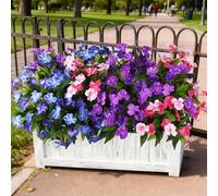 Artificial Impatiens Flowers for Outdoors, 6 Bundles Multicolor Silk Fake Flowers for Spring Summer Decoration, UV Resistant Faux Plants Plastic Bouquet for Home Planter Porch Patio Yard Decor
