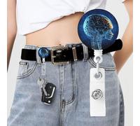 Artificial Intelligence Brain Badge Reel Retractable Badge Holder with Keychain Id Clips for Badges Lightweight Plastic Name Card Holders for Nurses Office Teacher
