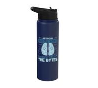 Artificial Intelligence Brain Behind The Bytes AI Enthusiast Stainless Steel Insulated Water Bottle