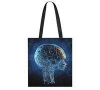 Artificial Intelligence Brain Handbag Lightweight All-Over Print Tote Bag, Reusable Foldable Shopping Bag, Portable Washable Handbag for Daily Travel Grocery Beach