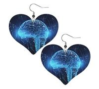 Artificial Intelligence Brain Heart Earrings Faux Leather Double Sided Drop Dangle Earrings Fashion Lightweight Jewelry Gifts For Women'S Ear Accessories