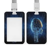 Artificial Intelligence Brain ID Badge Holder Waterproof Card Protector Push-Pull Slot Work ID Card Holder with Lanyard Personalized Detachable Card Holders for Office Corporate Use