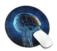 Artificial Intelligence Brain Mouse Pad Waterproof Gaming Mousepad with Non-Slip Rubber Base Round Computer Mouse Mat for Office Latop Mousepads Washable Cloth Desk Pad 8 x 8 in