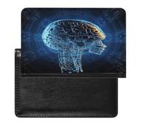 Artificial Intelligence Brain Passport Holder for Travel Document Holders PU Leather Credit Card Holder Minimalist Front Pocket Wallet Fashion Passport Wallet Cover Case Slim Bifold