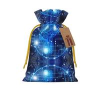 Artificial Intelligence Brain Print Christmas Bags with Drawstrings, Christmas Treat Pouches, Party Favor Bags M