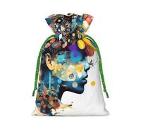 Artificial Intelligence Brain Print Christmas Drawstring Gift Bags With Cards For Xmas Party Decorations Holiday