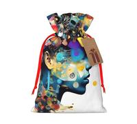 Artificial Intelligence Brain Print Christmas Drawstring Gift Bags With Cards For Xmas Party Decorations Holiday