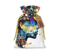 Artificial Intelligence Brain Print Christmas Drawstring Gift Bags With Cards For Xmas Party Decorations Holiday