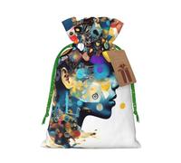 Artificial Intelligence Brain Print Christmas Drawstring Gift Bags With Cards For Xmas Party Decorations Holiday