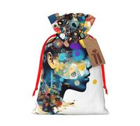 Artificial Intelligence Brain Print Christmas Drawstring Gift Bags With Cards For Xmas Party Decorations Holiday