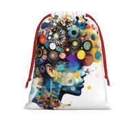 Artificial Intelligence Brain Print Drawstring Gift Bags For Christmas,Holiday Party Gift Wrapping Bag Assorted Sizes