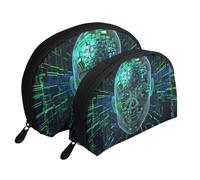 Artificial Intelligence Brain Print Makeup Bag Set 2-Piece Portable Clutch Pouch Travel Cosmetic Pouches Toiletry Bags for Daily Storage & Travel Organization