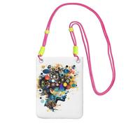 Artificial Intelligence Brain Print Phone Crossbody Bag Mobile Pouch Fashion Cell Shoulder Holster for Travel Running, Fuchusia, One Size