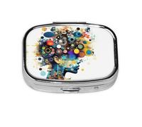 Artificial Intelligence Brain Print Pill Box Portable Pill Case Holde Organizer for Purse Pocket Travel Gifts