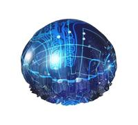 Artificial Intelligence Brain Print Premium Double Layer Shower Cap For Women With Reusable Shower Cap For Hair - Waterproof Plastic Cap - Shower Caps For Long, Short And Curly Hairs