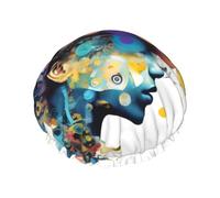 Artificial Intelligence Brain Print Shower Cap For Women Men Reusable Lightweight Soft Bath Hair Cap With Elastic Band