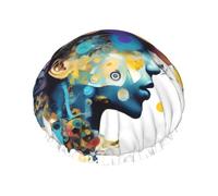 Artificial Intelligence Brain Print Shower Cap with Elastic and Reusable for Long and Short Hair,Double Layers Hair Cap