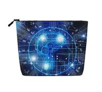 Artificial Intelligence Brain Printed Fake Hemp Makeup Bag – Travel Toiletry Organizer, Daily Storage, Business Trip Essential