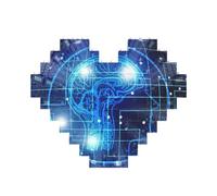 Artificial Intelligence Brain Printed Jigsaw Puzzle 10.8x12.8 CM, Heart-Shaped Puzzle Challenging Game for Adults, Fun Decorative Wall Decor