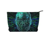 Artificial Intelligence Brain Printed Makeup Bag Corduroy Travel Cosmetic Bags Cosmetic Case Toiletry Bag Organizer for Women Mom Girls
