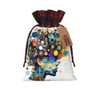 Artificial Intelligence Brain Printing Color Matching Plaid Christmas Bag With Drawstring For Christmas Birthdays Party,4.7x6.9 Inch