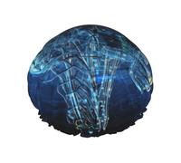 Artificial Intelligence Brain Shower Cap for Women Men Large Waterproof Shower Bonnet Elastic Band Bathing Hair Hat Spa Salon Caps Double Layered Reusable Bath Caps for Long Hair, Braids