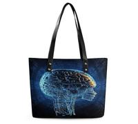 Artificial Intelligence Brain Tote Bag for Women Large Soft Shoulder Bag with Zipper Leather Handbag Purse Stylish Cute Hobo Bags