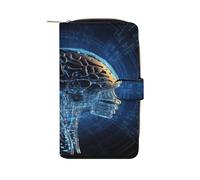 Artificial Intelligence Brain Wallet Multifunctional Leather Wallets for Men Compact Long Wallet Credit Card Holder Passport Bag
