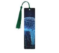 Artificial Intelligence Brain Wooden Bookmarks 5 Pcs,Handmade Double-Sided Printed Book Marks Page Markers with Dark Green Tassels Book Accessories Gift for Book Lovers Women Men