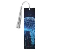 Artificial Intelligence Brain Wooden Bookmarks 5 Pcs,Handmade Double-Sided Printed Book Marks Page Markers with Gray Tassels Book Accessories Gift for Book Lovers Women Men