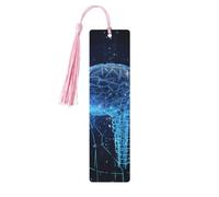 Artificial Intelligence Brain Wooden Bookmarks 5 Pcs,Handmade Double-Sided Printed Book Marks Page Markers with Pink Tassels Book Accessories Gift for Book Lovers Women Men