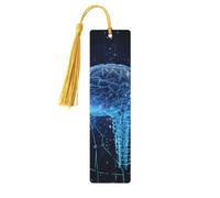 Artificial Intelligence Wooden Bookmarks, 5 Pack Handmade Double Sided Printed Page Markers with Gold Tassels Bookmarks Book Accessories Gift for Book Lovers