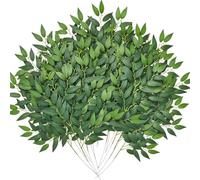 Artificial Italian Ruscus Greenery Stems,12pcs Faux Green Leaf Garland Branches Hanging Greenery Spray,for DIY Wedding Arch Bouquet Filler Table Centerpieces Home Indoor Decor