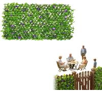 Artificial Ivy and Violet Flower Fence Screening,Expanding Garden Trellis Panels for Balcony Patio Outdoor, Decorative Faux Ivy Fencing Panel, Artificial Hedges 40x200cm (1pc)